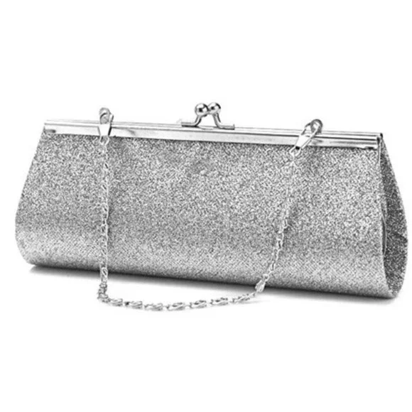Silver Sequins Clutch Purse Evening Party Wedding Handbag Shoulder Bag - Picture 3 of 4